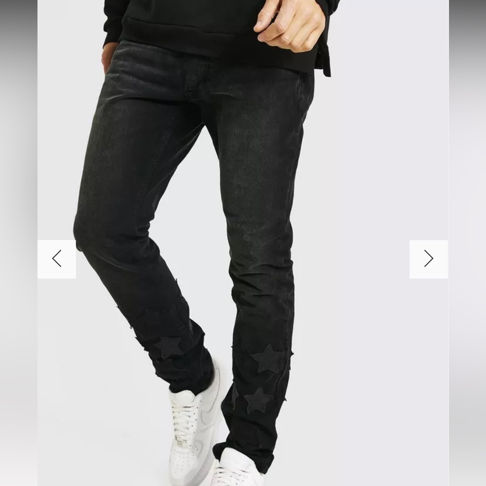 Boohoo Man TALL SLIM FIT STAR APPLIQUE PATCHWORK JEAN size 38